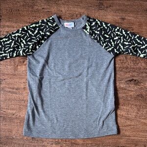 Gray Kids Raglan Shirt with Bat Print Sleeves